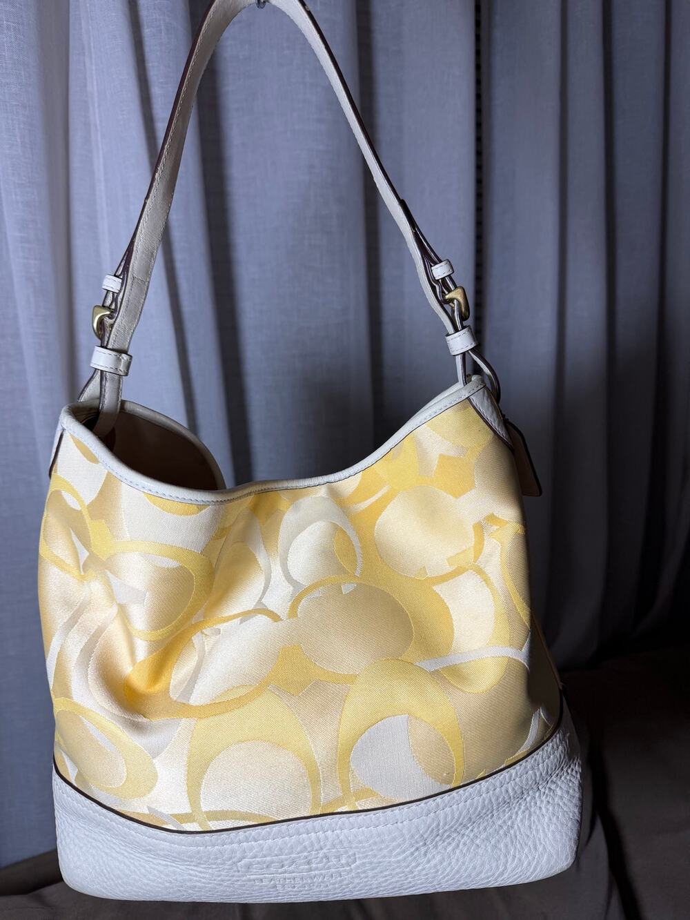 Coach Y2K Optic C Signature Yellow Cream Jacquard Hobo Shoulder Bag Purse
